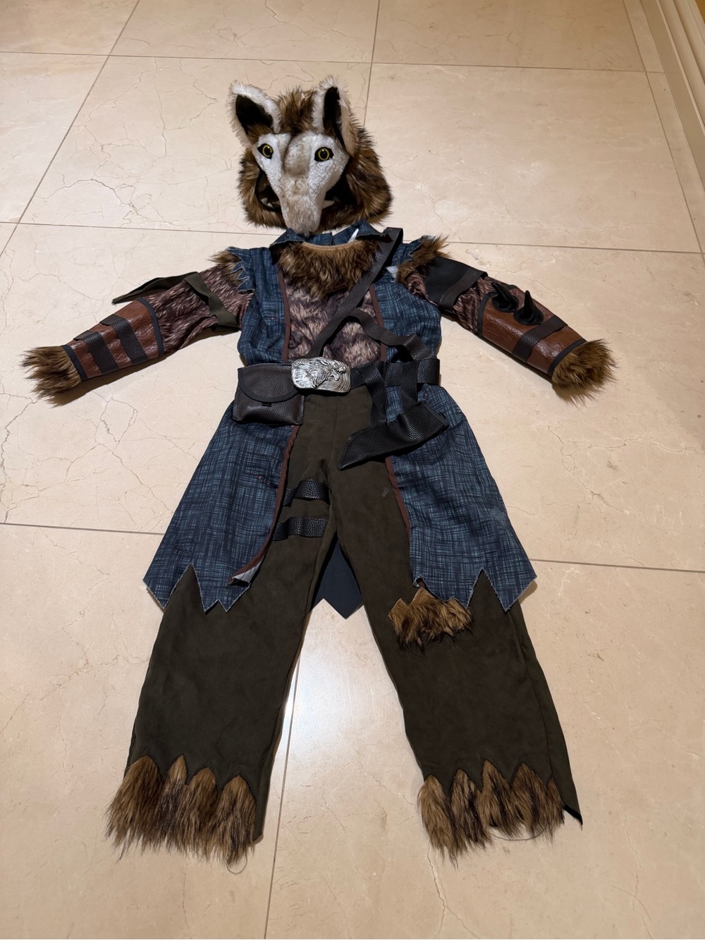 Children's Wolf Warrior Costume - Brown & Blue Faux Fur